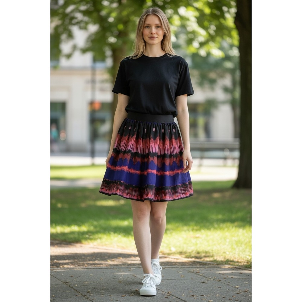 LC Lauren Conrad Ikat Abstract Print Mini Skirt Pink Purple Black Size 2